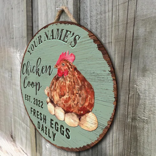 Miniatura 7 de Letrero de madera de gallinero personalizado para gallinero, diseño de granja esponjosa, varios tamaños, nombre personalizado, título y cita