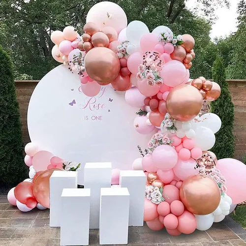 Miniatura 54 de Globos rosados y morados, 50 unidades de 12 pulgadas, globos de confeti, globos de látex metálicos rosados y morados con cinta, globos de fiesta