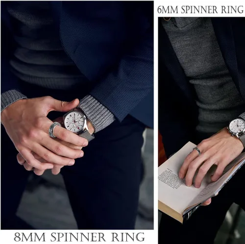 Miniatura 3 de Anillo giratorio para hombre, acero inoxidable, juguetes para ansiedad, anillos para hombres, 0.315 in de ancho, color negro, talla 8
