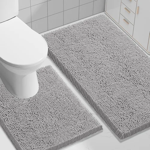 Miniatura 130 de Smiry Juego de 2 alfombras de baño, felpilla suave y absorbente, lavable a máquina, antideslizantes, para bañera, ducha y suelo