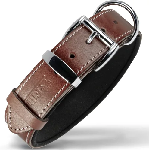Miniatura 35 de Filbert Collar de cuero para perro, collar de cuero genuino para perros pequeños, estampado de patas en relieve con hebilla, grano completo curtido