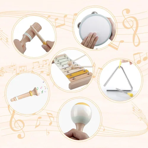 Miniatura 4 de Instrumentos musicales para bebés, juguetes Montessori de madera para niños pequeños de 1 a 3 años, colores neutros, juego de instrumentos de Neutral