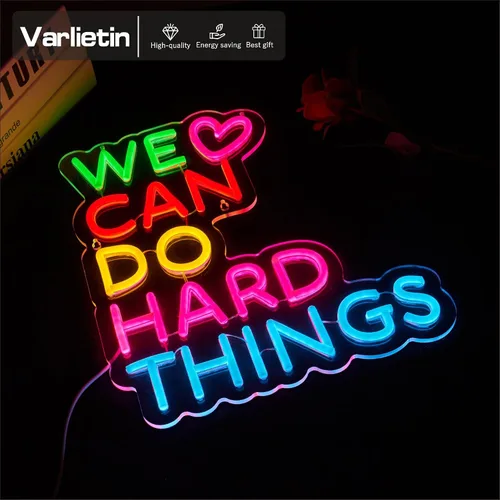Miniatura 3 de Letrero de neón con texto en inglés «We Can Do Hard Things» para decoración de pared, arte de pared para niños, positivo para aula, regulable