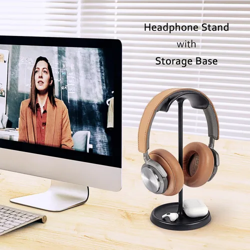 Miniatura 2 de Soporte para auriculares, Soporte curvo para auriculares con bandeja de almacenamiento, Soporte pesado para auriculares de juegos para AirPods Max