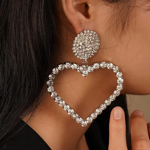 Miniatura 3 de YERTTER Elegantes aretes de gran tamaño, aretes colgantes de cristal con diamantes de imitación para mujer, aretes largos de moda con borlas