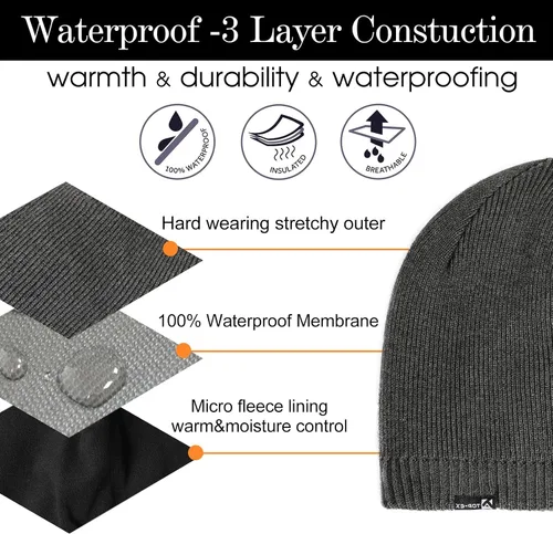 Miniatura 3 de TOP-EX LXLXXL - Gorro de lana merino impermeable con forro polar para todo tipo de clima invierno cálido