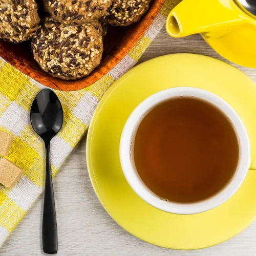 Miniatura 6 de Teyyvn Cucharas de té de acero inoxidable de 16 piezas, cuchara pequeña negra
