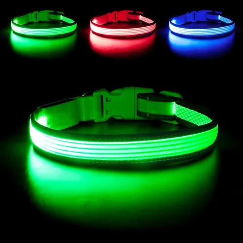 Miniatura 18 de YFbrite Collar de perro LED ajustable ultraligero, collares de perro con luz recargable que brilla en la oscuridad, collares de visibilidad y Verde