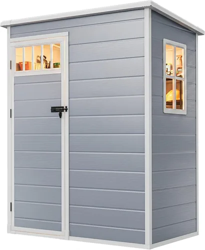Miniatura 15 de DWVO Cobertizo de almacenamiento alto para exteriores de 50 pies cúbicos con 2 estantes, cobertizo vertical de herramientas de 4.3 x 2 x 5.5 pies