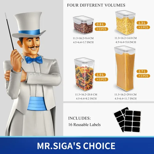Miniatura 3 de MR.SIGA Juego de 12 recipientes herméticos para almacenamiento de alimentos, sin BPA, organización de despensa de cocina, recipientes de cocina