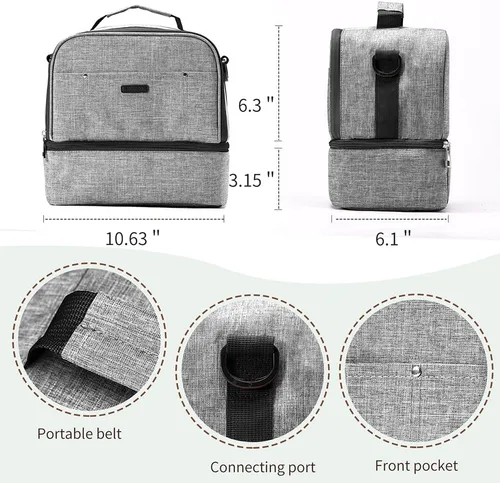 Miniatura 6 de Bolsa para extractor de leche con compartimento para extractor de leche, bolsa enfriadora y resistente a la humedad, doble capa para la madre, Gris