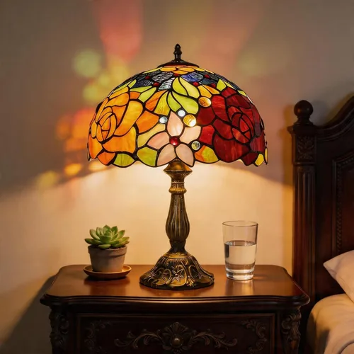 Miniatura 17 de Lámpara de mesa pequeña estilo Tiffany, lámpara de vidrio teñido antiguo de 5 pulgadas, lámpara de mesa de noche para escritorio, para dormitorio
