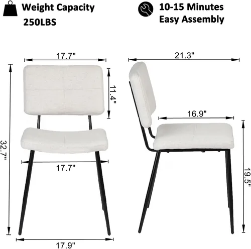 Miniatura 4 de Homy Casa Juego de 4 sillas de comedor, modernas sillas de tela compacta de mediados de siglo para el hogar, cocina, comedor, asientos acolchados