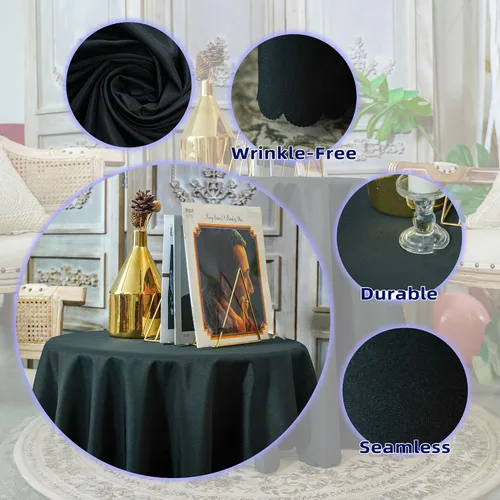 Miniatura 7 de JYFLZQ Mantel redondo negro de 70 pulgadas para mesas de 4 pies, lavable a máquina, duradero, tela de poliéster gruesa, para fiestas, banquetes