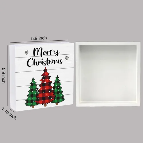 Miniatura 2 de Decoraciones navideñas para interiores, decoración de Navidad, mesa, hogar, habitación, oficina, baño, búfalo, caja de madera, letrero de madera