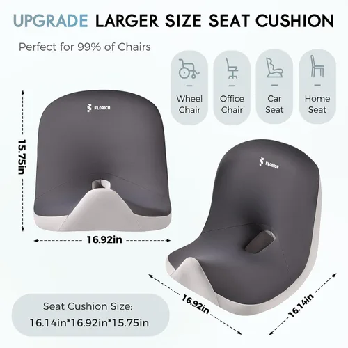 Miniatura 7 de Cojín de asiento de automóvil y almohada de apoyo lumbar, cojín de asiento de espuma viscoelástica más grande, cojín ergonómico en forma de L