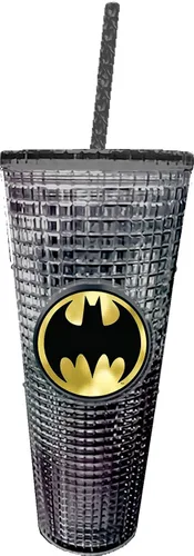 Spoontiques DC Comics Vaso de diamantes de 20 oz - Taza texturizada con pajita, aislamiento de doble pared, sin BPA - Batman