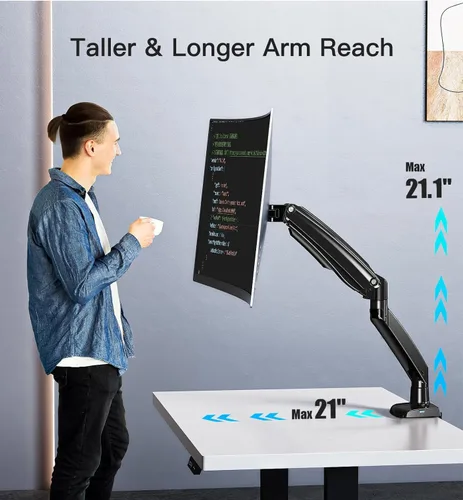 Miniatura 5 de HUANUO Brazo de Monitor de Servicio Pesado para Pantallas Ultra Anchas/Curvas de 49 Pulgadas, Montura de Monitor Ajustable de Movimiento Completo