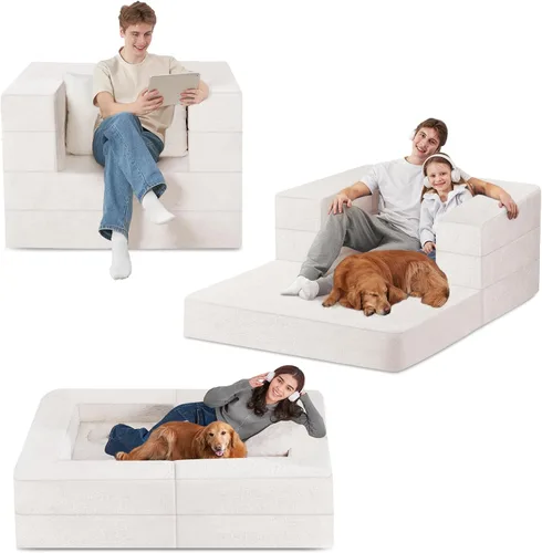 Miniatura 8 de Cama humana gigante para perro, cama 3 en 1 para perro de tamaño humano con funda de piel sintética lavable, cama grande plegable para mascotas