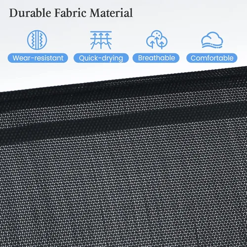 Miniatura 8 de Tangkula Juego de 2 sillas plegables para patio, sillas de comedor de tela para exteriores con respaldo alto y reposabrazos, marco de metal Negro