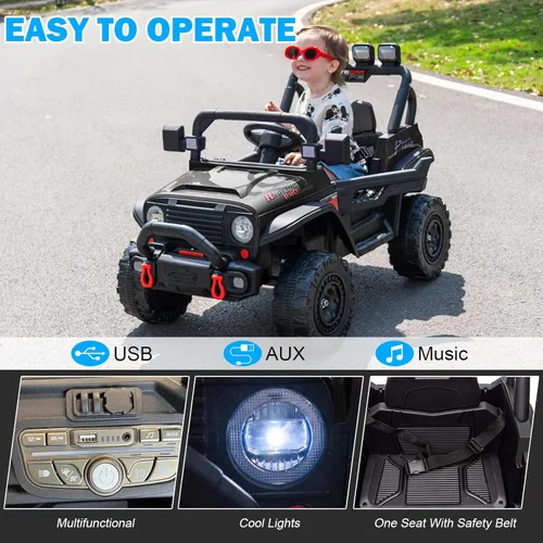 Miniatura 3 de RunFast Auto de paseo para niños de 12 V con control remoto para padres, juguetes eléctricos para niños de 3 a 5, 3.7 mph de velocidad máxima, Negro