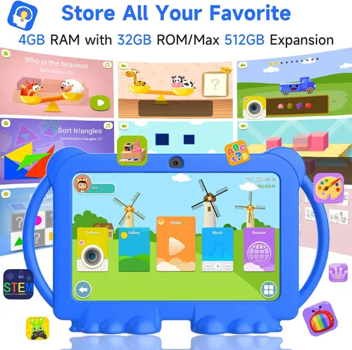 Miniatura 3 de Tablet para niños 2025, tablet Android 12 para niños de 7 pulgadas, 4+32GB ROM (1TB expandible), tablet para niños pequeños con control parental