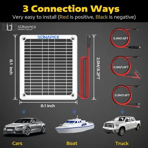 Miniatura 6 de SUNAPEX Cargador de batería solar de 5 vatios para coche, 12 voltios, impermeable, alimentado por energía solar, cargador y mantenedor, cargador