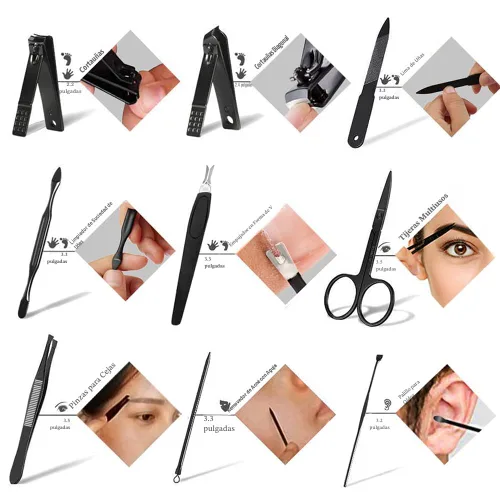 Miniatura 6 de HANTEKAS Juego de Manicura 9 en 1 de Acero Inoxidable, Cortaúñas Tijeras Kit de Herramientas de Pedicura - Kit de Aseo Portátil de Viaje para Azul