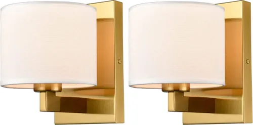 SAMTEEN Juego de dos apliques de pared dorados modernos de latón de mediados de siglo, con pantalla de tambor, lámpara de pared para dormitorio,