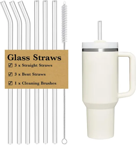 Miniatura 9 de Pajita de Repuesto Compatible con Vasos Stanley de 40 oz, 4 Piezas Pajitas Reutilizables con Cepillo de Limpieza, Pajita Larga de Vidrio para Rosa