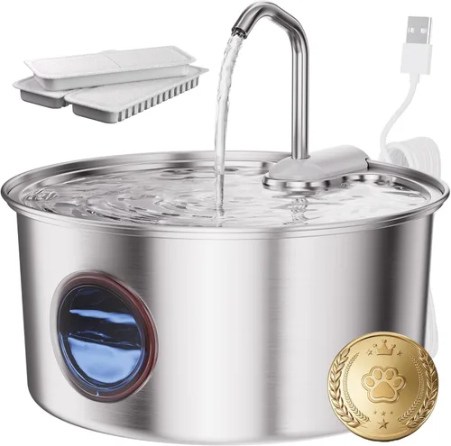 Cat Water Fountain Stainless Steel - 108oz/3.2L Automatic Cat Water Fountain for Drinking with 3 Pcs Filters, Metal Pet Water Fountain Water