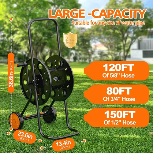 Miniatura 2 de SPECILITE Carrete de manguera de jardín, con capacidad para 75-150 pies de soporte de almacenamiento de manguera, organizador de manguera de metal