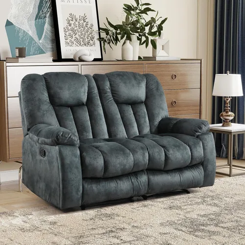 Miniatura 11 de EBELLO Silla reclinable manual con masaje y calor, sillón reclinable de tela suave para adultos con portavasos ocultos, bolsillo lateral, sofá