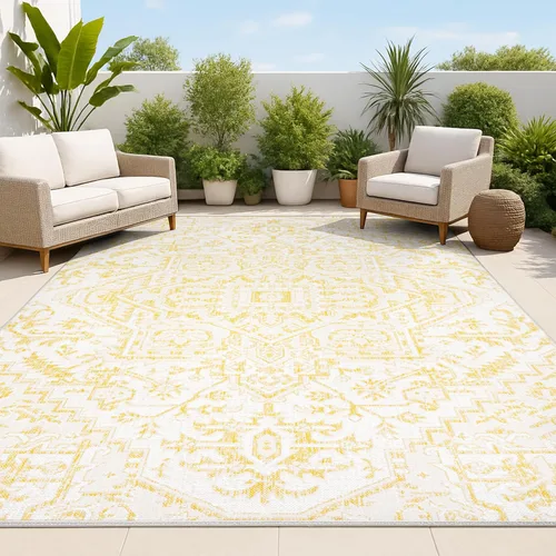 Miniatura 13 de JONATHAN Y - Alfombra Estrella interior/exterior con medallón bohemio, tejido texturizado, fácil limpieza, para dormitorio, cocina, patio, no suelta