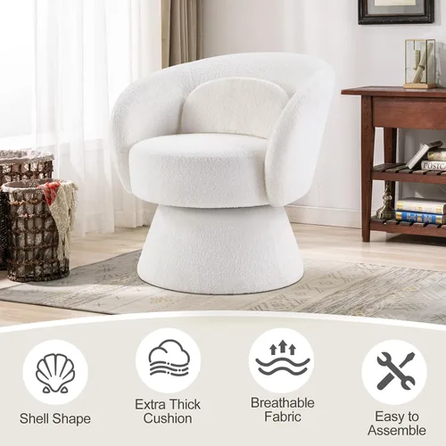 Miniatura 6 de IOMOR Silla giratoria de tocador con diseño de barril, silla moderna de mediados de siglo para sala de estar, dormitorio, espacios pequeños, silla