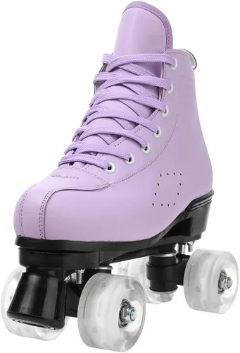 Miniatura 3 de Comeon Patines de ruedas de mujer de alta calidad - Patines de cuatro ruedas de piel sintética para interiores y exteriores púrpura
