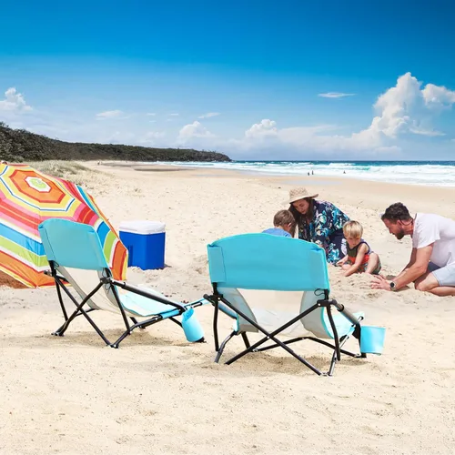 Miniatura 2 de TOBTOS Silla de playa baja para adultos, paquete de 2, plegable de perfil bajo con portavasos y bolsa de transporte, silla resistente para arena al
