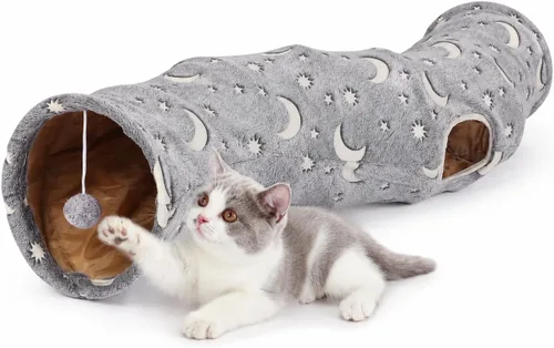 Miniatura 9 de Túnel Tubo para Gatos con Juguetes de Pelotas de Felpa Plegable Auto-Luminoso Fotoluminiscencia, para Mascotas Pequeñas Conejitos Conejos, Gatitos