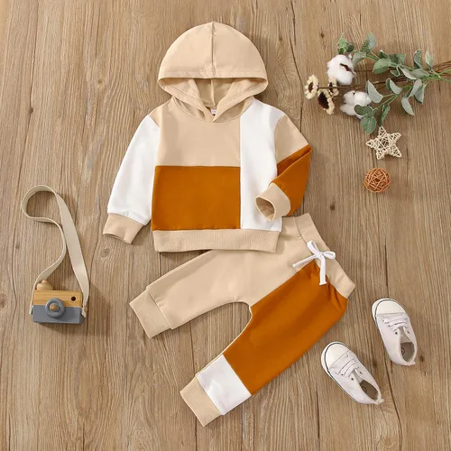 Miniatura 73 de Ropa de bebé niño 3 6 9 12 18 24M 3T Conjunto de pantalones con capucha patchwork sudadera con capucha pantalones de rayas traje de otoño invierno
