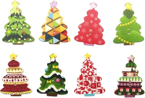 Miniatura 2 de 100 unidades de botones de árbol de madera para manualidades, botones de madera para manualidades navideñas, en granel para costura, manualidades