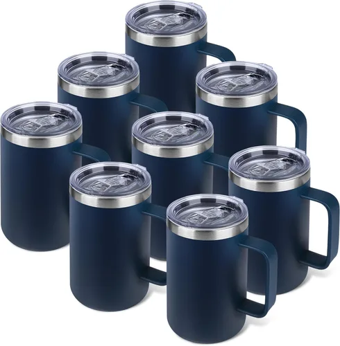 Miniatura 22 de Taza de café aislada de 22 onzas con asa y tapa a prueba de fugas, vaso de viaje de acero inoxidable de doble pared para viajes, oficina, hogar