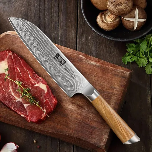 Miniatura 5 de HOSHANHO Cuchillo Santoku de Damasco de 7 pulgadas, cuchillo de cocina profesional japonés de Damasco Super Steel, cuchillo de cocina afilado