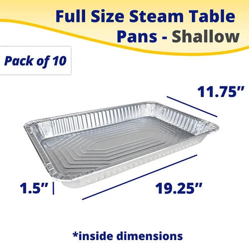 Miniatura 2 de IDL Packaging Sartenes de aluminio de tamaño completo para mesa de vapor, poco profundas, 21 x 13 x 1.5 pulgadas (paquete de 10) – Sartén desechable