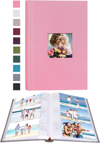 Mublalbum Álbum de fotos de 4 x 6 pulgadas, 300 fotos, cubierta de lino con áreas de notas, libro de fotos para boda, familia, bebé y vacaciones Rosa