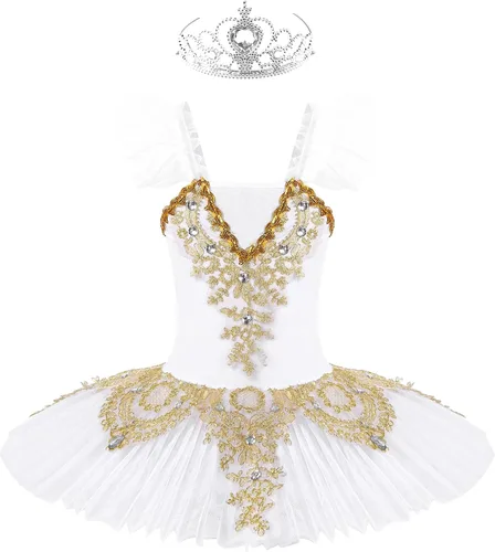 Miniatura 12 de JEATHA Camisola para niñas y niñas, leotardo con falda, vestido de ballet, cisne, lago, tutú, bailarina, disfraces para competición