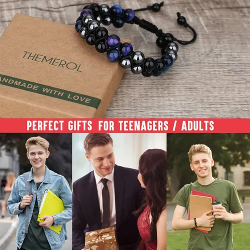 Miniatura 14 de Stocking Stuffers for Men/Teenage Boys - Christmas Gifts for Boyfriend/Husband/Son/Father - Handmade Triple Protection Bracelet - Black
