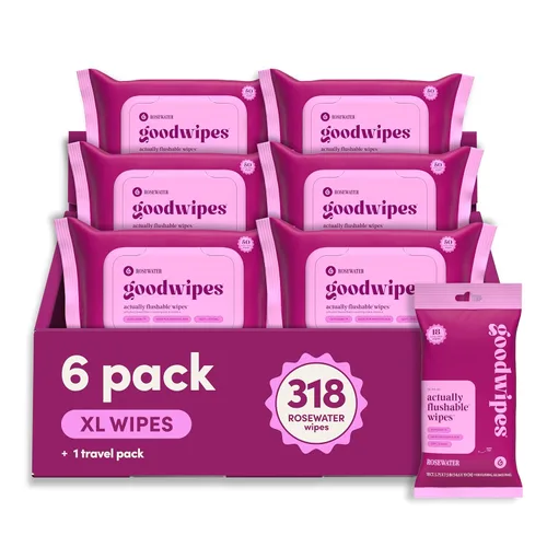 Goodwipes Toallitas desechables para trasero - Vitamina E y aloe - Seguras para alcantarillado y fosa séptica - Toallitas húmedas extra grandes para