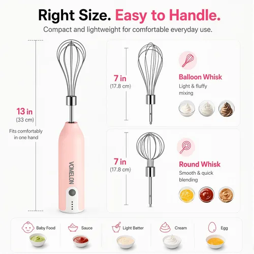 Miniatura 5 de Batidor eléctrico de huevos, mezclador con carga USB, ajuste de tres velocidades, adecuado para batir huevos, crema, salsa, mermelada y más, rosa