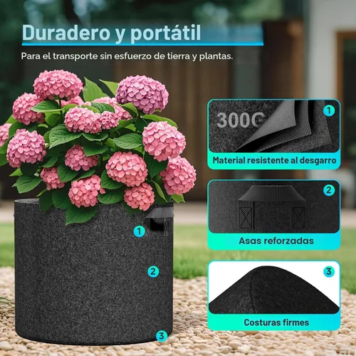 Miniatura 4 de Land Guard Paquete de 10 bolsas de cultivo de tela de 10 galones, macetas de jardín no tejidas gruesas, bolsas de cultivo con asas, color negro
