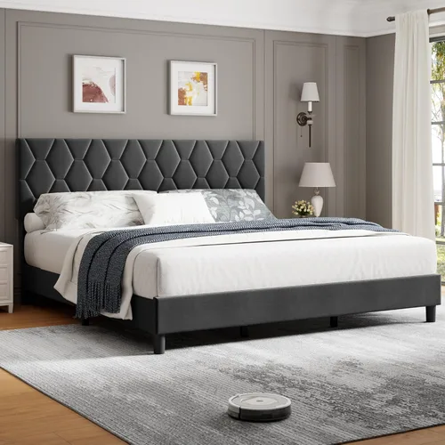 Miniatura 13 de GarveeHome Base de cama Twin XL beige con cabecera tapizada, base de cama de plataforma resistente con cabecera ajustable, soporte fuerte
